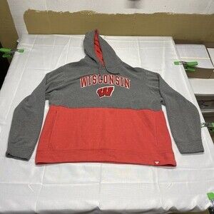 Fanatics Wisconsin Badgers Two-Tone Colorblock Pullover Hoodie Sweatshirt!SZ 2XL